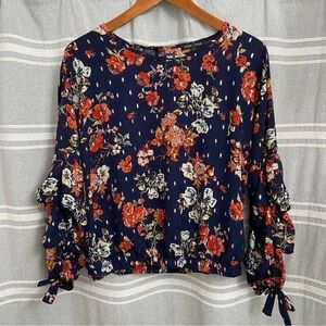 MOA MOA / Blue Floral Print Long Sleeve Blouse Size M